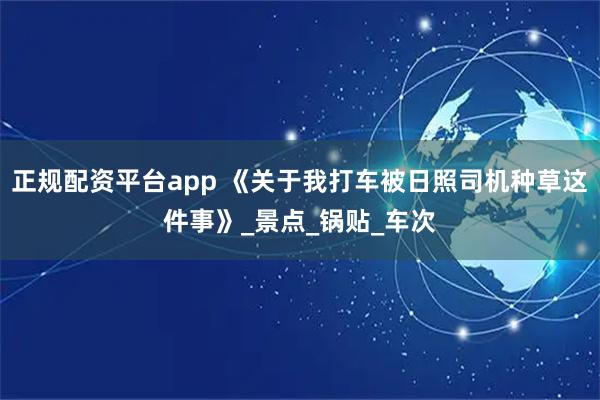 正规配资平台app 《关于我打车被日照司机种草这件事》_景点_锅贴_车次