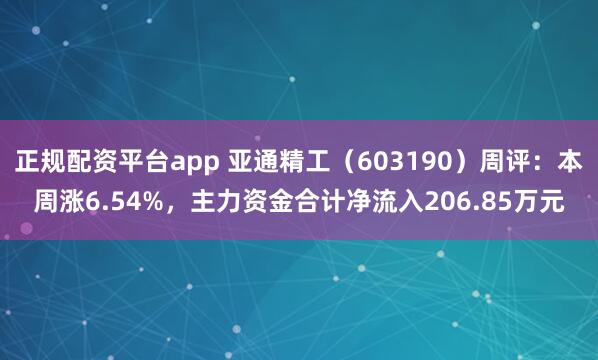 正规配资平台app 亚通精工（603190）周评：本周涨6.54%，主力资金合计净流入206.85万元